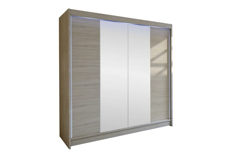 Canderbury Garderobe Med Speil 180x215 cm LED-belysning, Brun
