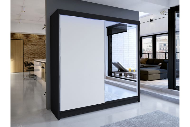 Canderbury Garderobe Med Speil 180x215 cm - Svart Og Hvitt - Oppbevaring - Garderober & garderobesystem