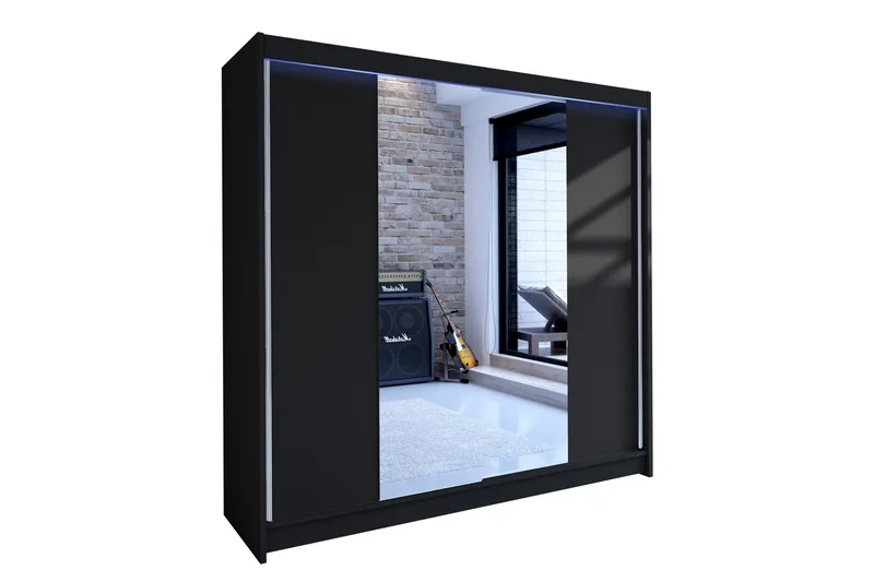 Canderbury Garderobe med Speil 180x215 cm, Svart