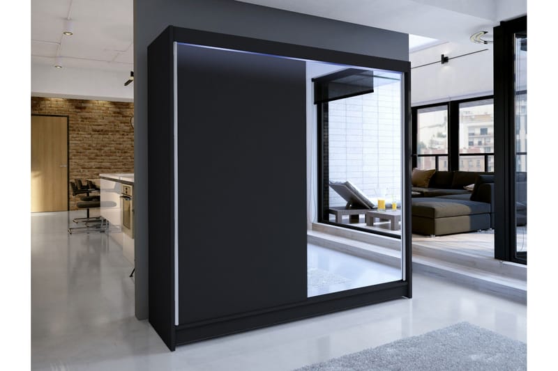 Canderbury Garderobe Med Speil 180x215 cm - Svart - Oppbevaring - Garderober & garderobesystem