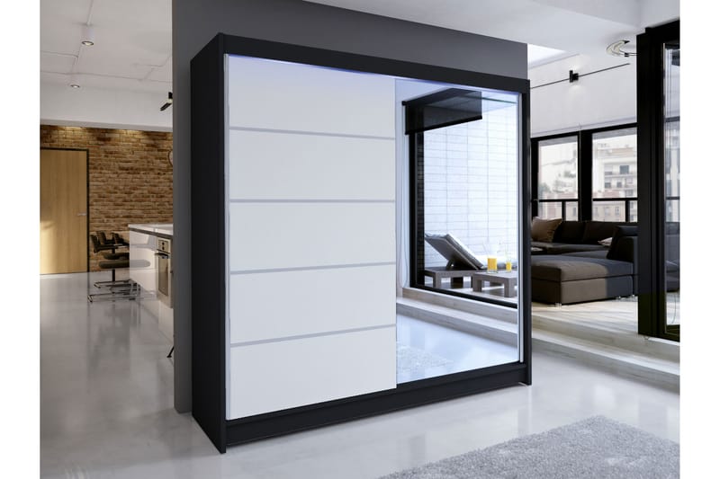 Canderbury Garderobe Med Speil 180x215 cm - Svart - Oppbevaring - Garderober & garderobesystem