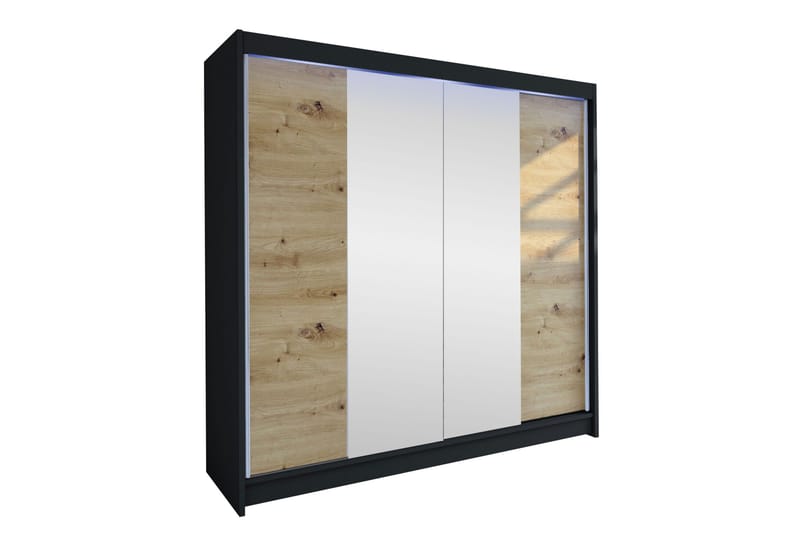 Canderbury Garderobe Med Speil 180x215 cm, Svart/Brun