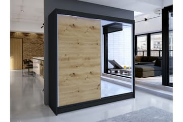 Canderbury Garderobe Med Speil 180x215 cm - Svart/Brun - Oppbevaring - Garderober & garderobesystem