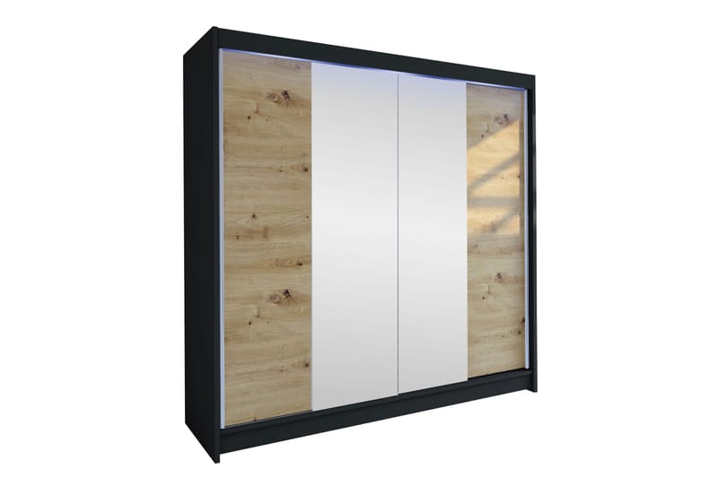 Canderbury Garderobe Med Speil 180x215 cm - Svart/Brun - Oppbevaring - Garderober & garderobesystem