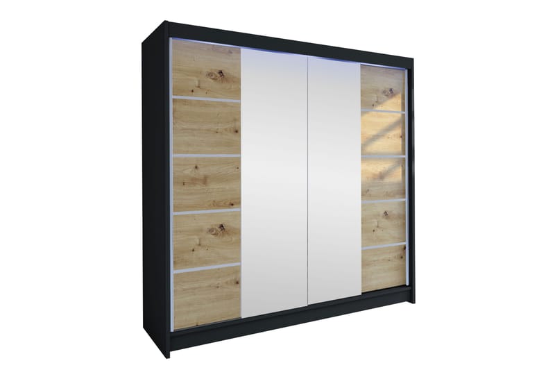 Canderbury Garderobe Med Speil 180x215 cm - Svart/Brun - Oppbevaring - Garderober & garderobesystem