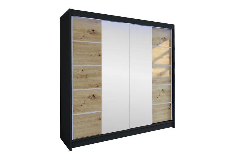 Canderbury Garderobe Med Speil 180x215 cm - Svart/Brun - Oppbevaring - Garderober & garderobesystem