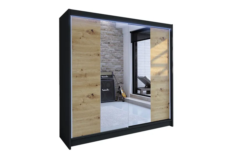 Canderbury Klesskap i Tre med Glassdetaljer, Svart|Brun