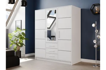 Chavez Garderobe med Speil 147x200 cm - Hvit - Oppbevaring - Garderober & garderobesystem