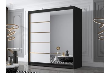 Chavez Garderobe med Speil 180x215 cm - Hvit/Svart - Oppbevaring - Garderober & garderobesystem