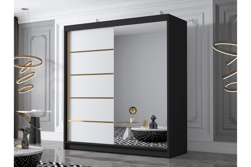 Chavez Garderobe med Speil 180x215 cm - Hvit/Svart - Oppbevaring - Garderober & garderobesystem
