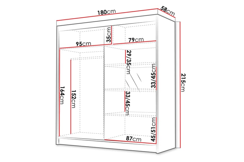 Chavez Garderobe med Speil 180x215 cm - Svart - Oppbevaring - Garderober & garderobesystem