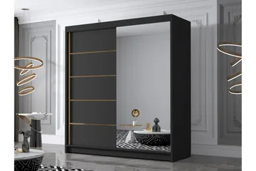 Chavez Garderobe med Speil 180x215 cm - Svart - Oppbevaring - Garderober & garderobesystem