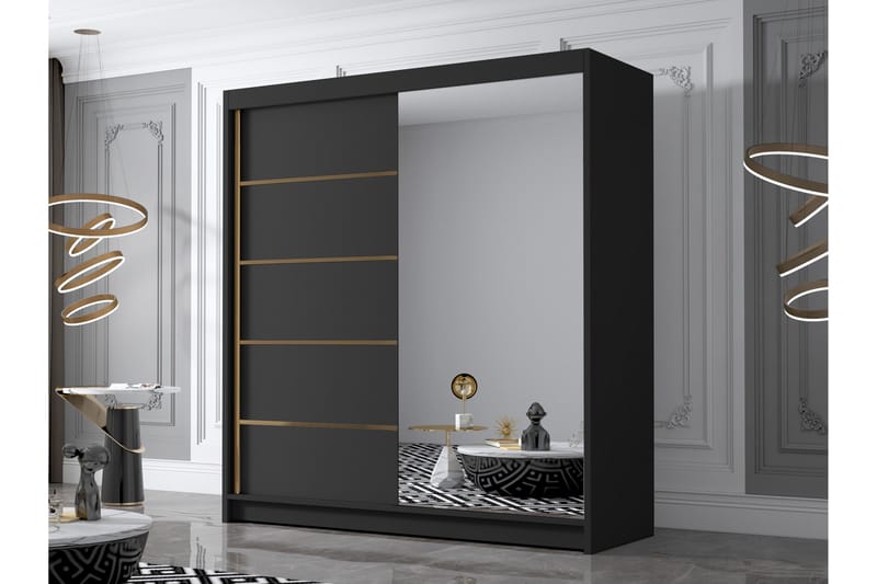 Chavez Garderobe med Speil 180x215 cm - Svart - Oppbevaring - Garderober & garderobesystem