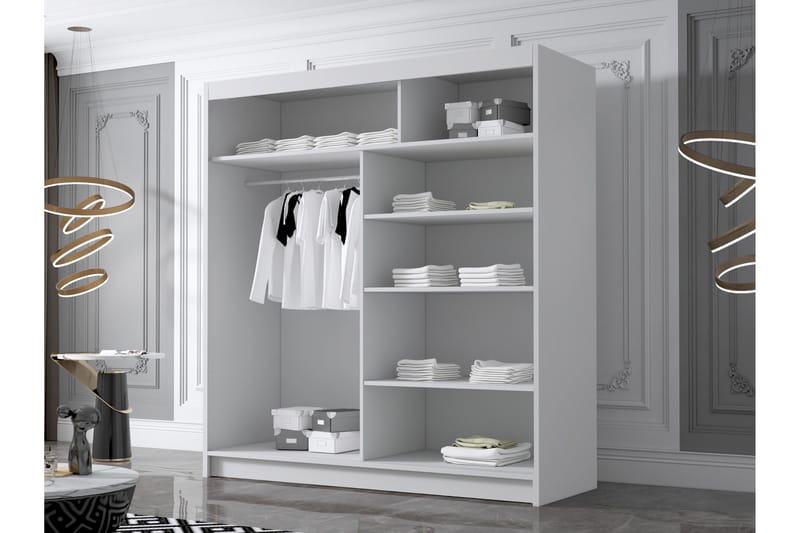 Chavez Garderobe med Speil 180x215 cm - Svart/Hvit - Oppbevaring - Garderober & garderobesystem