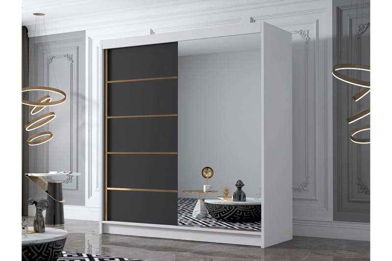 Chavez Garderobe med Speil 180x215 cm - Svart/Hvit - Oppbevaring - Garderober & garderobesystem