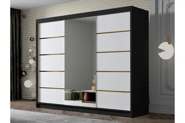 Cinerea Garderobe med Speil 250x215 cm - Hvit/Svart - Oppbevaring - Garderober & garderobesystem
