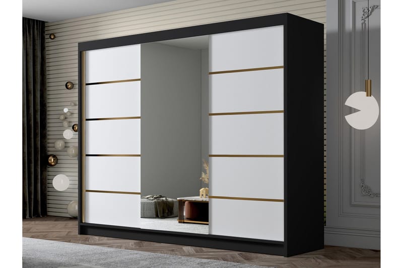 Cinerea Garderobe med Speil 250x215 cm - Hvit/Svart - Oppbevaring - Garderober & garderobesystem