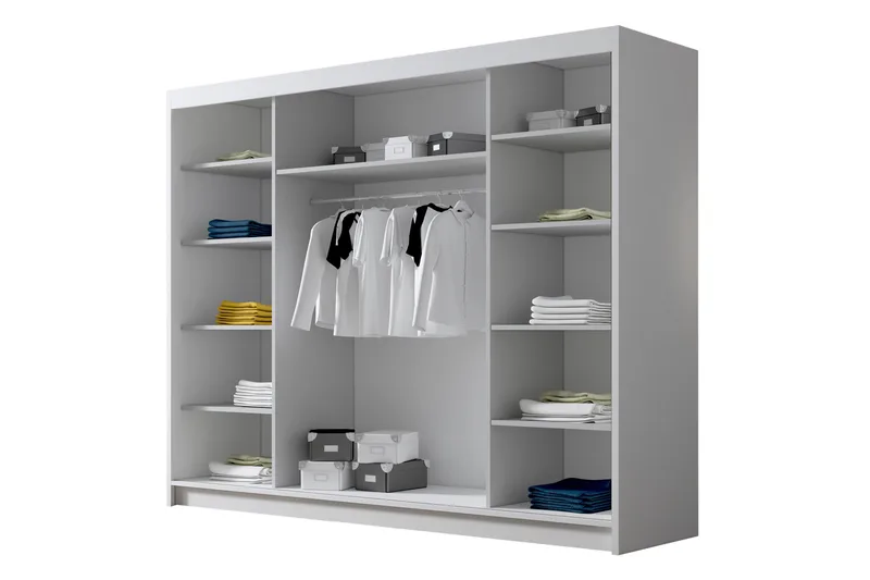 Cinerea Garderobe med Speil 250x215 cm - Hvit/Svart - Oppbevaring - Garderober & garderobesystem
