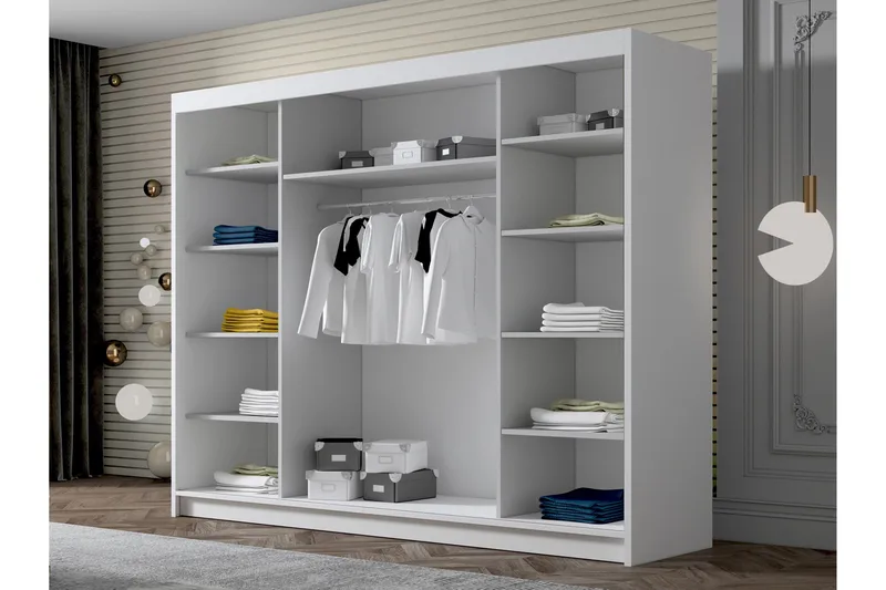 Cinerea Garderobe med Speil 250x215 cm - Hvit/Svart - Oppbevaring - Garderober & garderobesystem