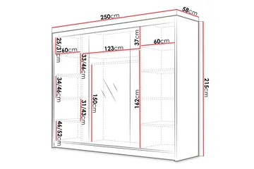 Cinerea Garderobe med Speil 250x215 cm - Hvit/Svart - Oppbevaring - Garderober & garderobesystem