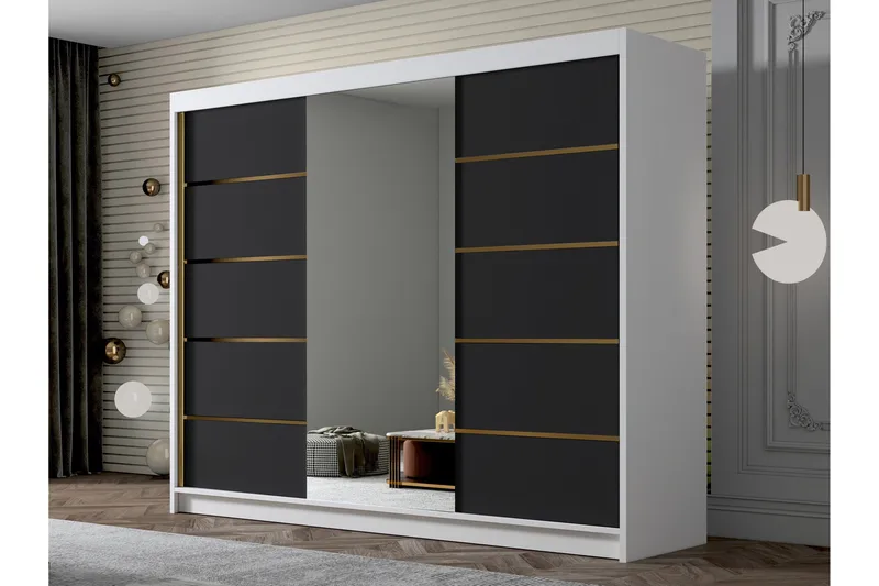 Cinerea Garderobe med Speil 250x215 cm - Svart/Hvit - Oppbevaring - Garderober & garderobesystem