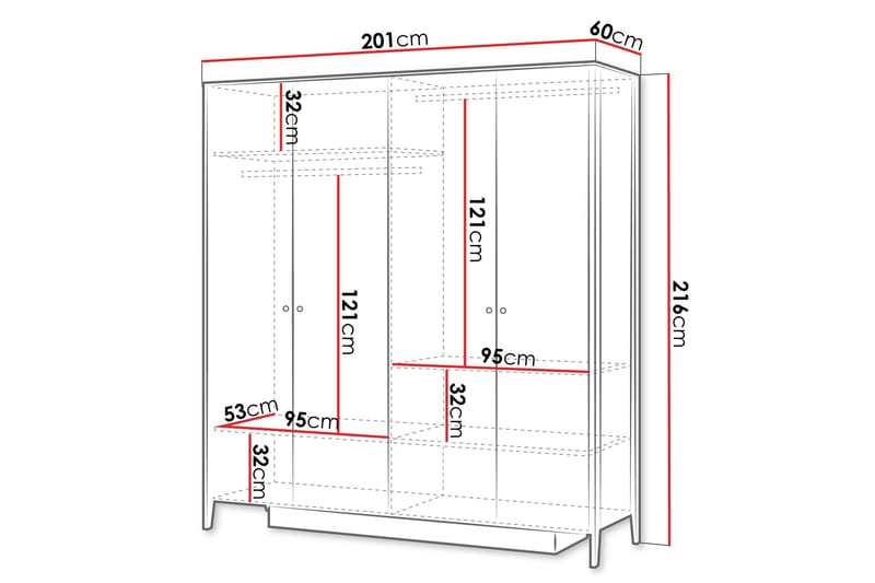 Cocorna Garderobeskap Med Speil 201x216 cm - Beige - Oppbevaring - Garderober & garderobesystem