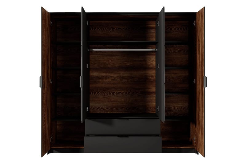 Coralina Garderobeskap Med Speil 224x210 cm - Brun/Sort - Oppbevaring - Garderober & garderobesystem