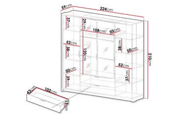 Coralina Garderobeskap Med Speil 224x210 cm - Brun/Sort - Oppbevaring - Garderober & garderobesystem