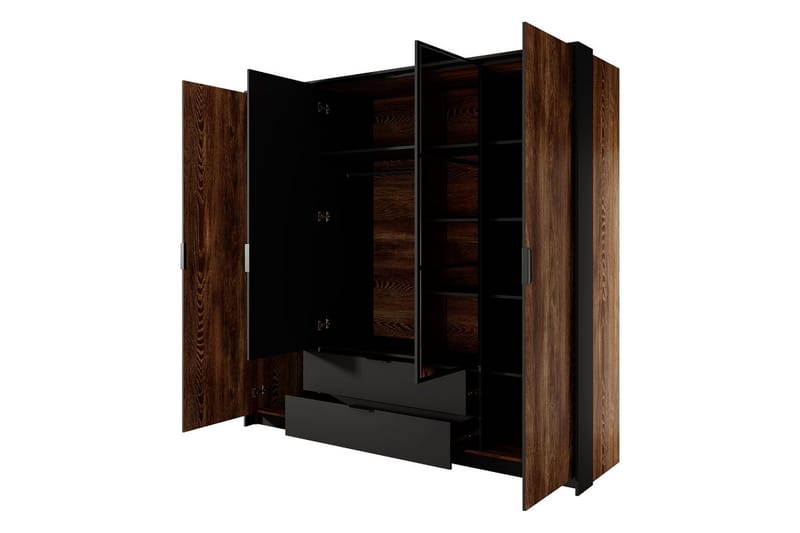 Coralina Garderobeskap Med Speil 224x210 cm - Brun/Sort - Oppbevaring - Garderober & garderobesystem