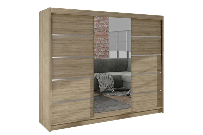 Cyria Garderobe med romslig Oppbevaring og Skyvedører med Speil 200x215 cm, Beige