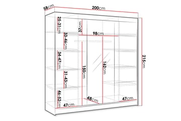Cyria Garderobe med romslig Oppbevaring og Skyvedører med Speil 200x215 cm - Hvit/Beige - Oppbevaring - Garderober & garderobesystem