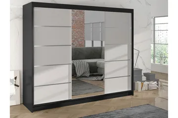 Cyria Garderobe med romslig Oppbevaring og Skyvedører med Speil 200x215 cm - Hvit/Svart - Oppbevaring - Garderober & garderobesystem