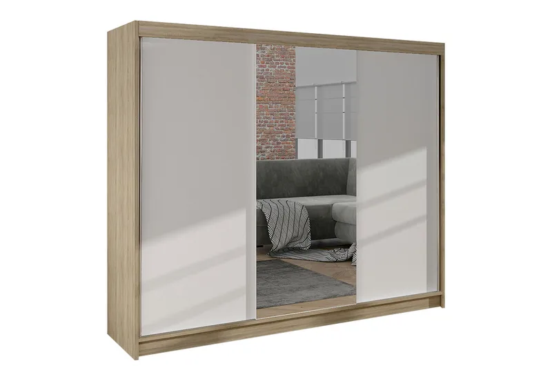 Cyria Garderobe med Speil 200x215 cm, Beige/Hvit