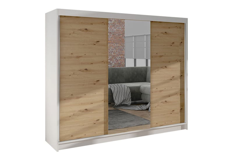 Cyria Garderobe med Speil 200x215 cm, Brun/Hvit