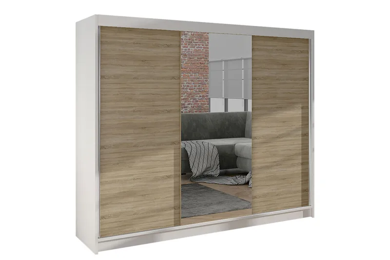 Cyria Garderobe med Speil 200x215 cm, Brun/Hvit