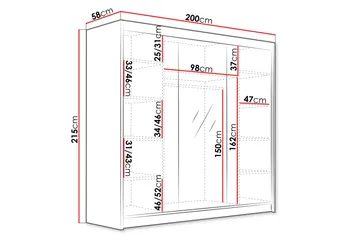 Dianna Garderobe med Speil 200x215 cm - Hvit - Oppbevaring - Garderober & garderobesystem