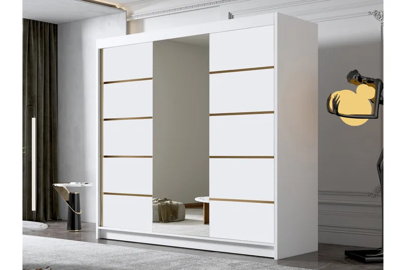 Dianna Garderobe med Speil 200x215 cm - Hvit - Oppbevaring - Garderober & garderobesystem