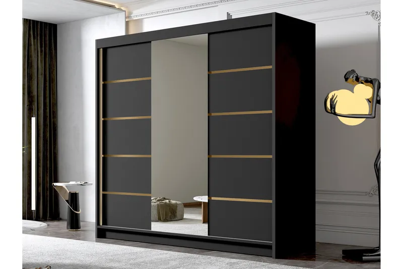Dianna Garderobe med Speil 200x215 cm - Svart - Oppbevaring - Garderober & garderobesystem