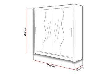 Dravon Garderobe med Speil 180x215 cm - Hvit - Oppbevaring - Garderober & garderobesystem