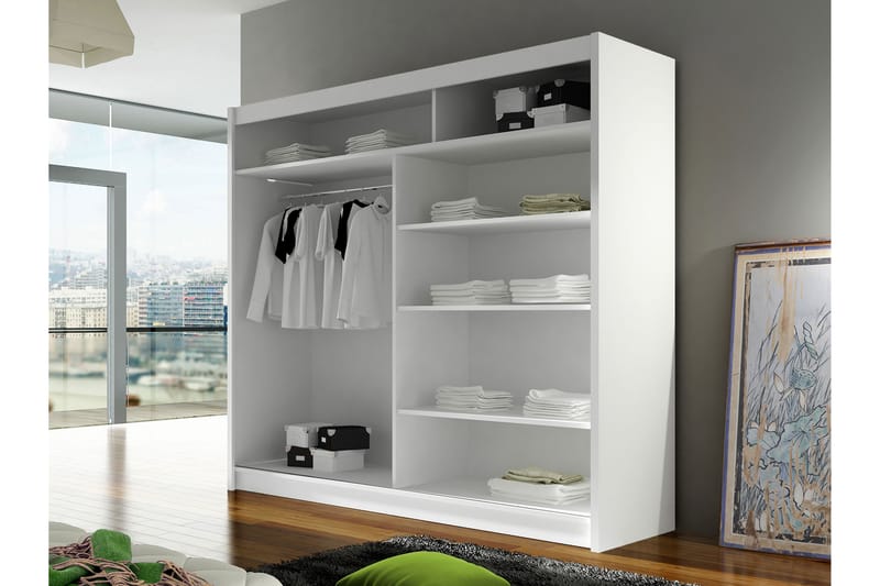 Dravon Garderobeskap Med Speil 180x215 cm - Beige - Oppbevaring - Garderober & garderobesystem