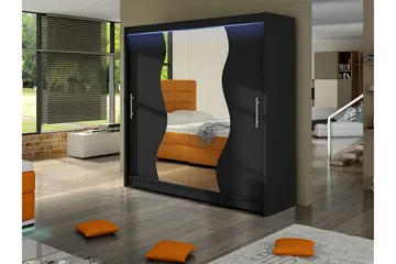 Dravon Garderobeskap Med Speil 180x215 cm - Svart - Oppbevaring - Garderober & garderobesystem