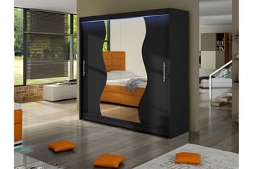 Dravon Garderobeskap Med Speil 180x215 cm - Svart - Oppbevaring - Garderober & garderobesystem