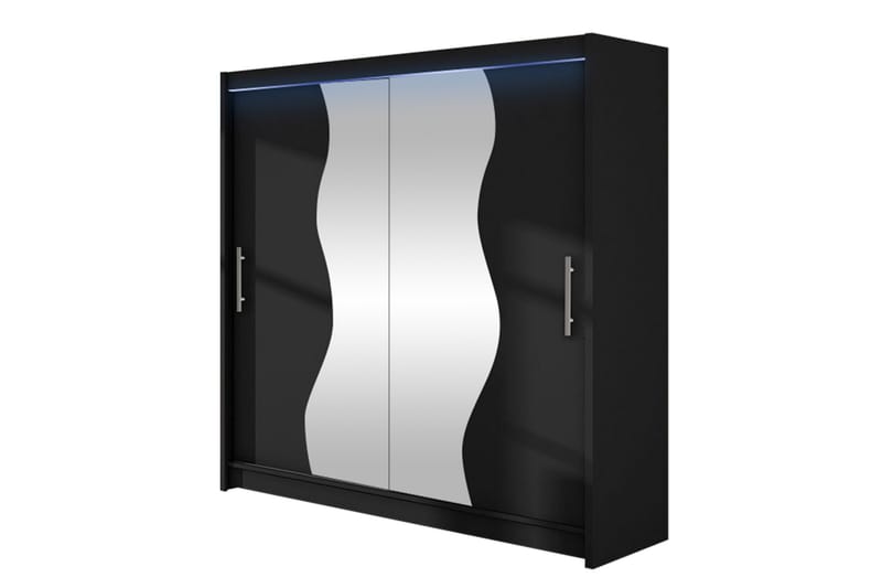 Dravon Garderobeskap Med Speil 180x215 cm - Svart - Oppbevaring - Garderober & garderobesystem