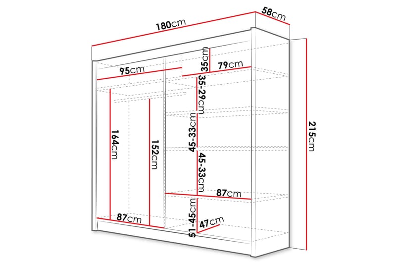Dravon Garderobeskap Med Speil 180x215 cm - Svart - Oppbevaring - Garderober & garderobesystem