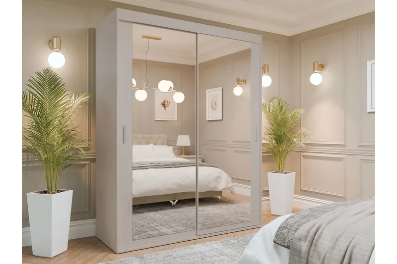 Duets Garderob med Speil 160x205 cm - Beige - Oppbevaring - Garderober & garderobesystem