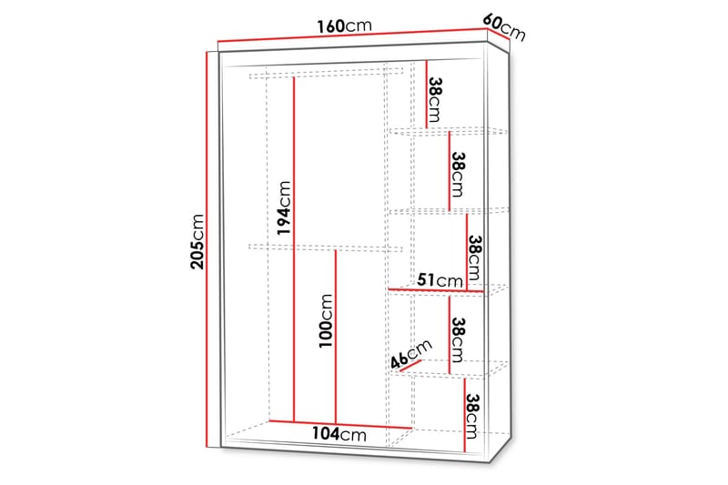Duetter Garderobe Med Speil 160x205 cm - Svart - Oppbevaring - Garderober & garderobesystem