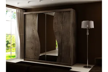 Dunkra Garderobe med Speil LED-belysning Blå 200 cm Bue - Mørk Aske - Oppbevaring - Garderober & garderobesystem