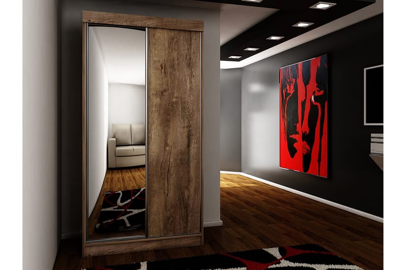 Dunkra Garderobeskap Med Speil 100x200 cm - Brun - Oppbevaring - Garderober & garderobesystem