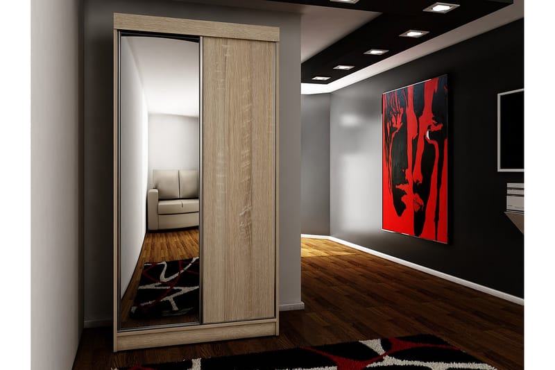 Dunkra Garderobeskap Med Speil 100x200 cm - Brun - Oppbevaring - Garderober & garderobesystem