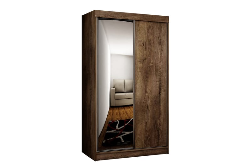 Dunkra Garderobeskap Med Speil 100x200 cm - Brun - Oppbevaring - Garderober & garderobesystem